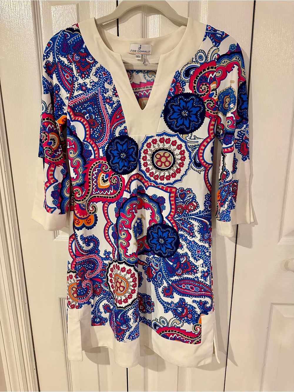 Jude Connally White Tunic with Blue and Pink Paisley Print